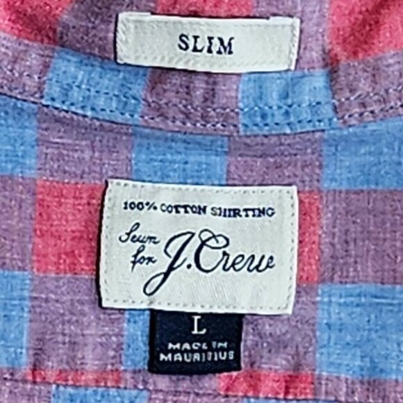 J Crew Slim Shirt L Long Sleeve Check Red Blue - Picture 3 of 10
